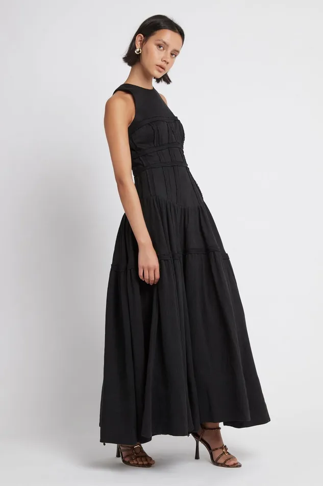Aje Tidal Corset Midi Dress Black Women Dresses