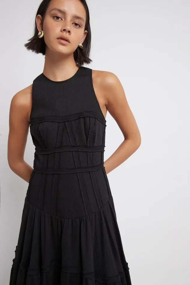 Aje Tidal Corset Midi Dress Black Women Dresses