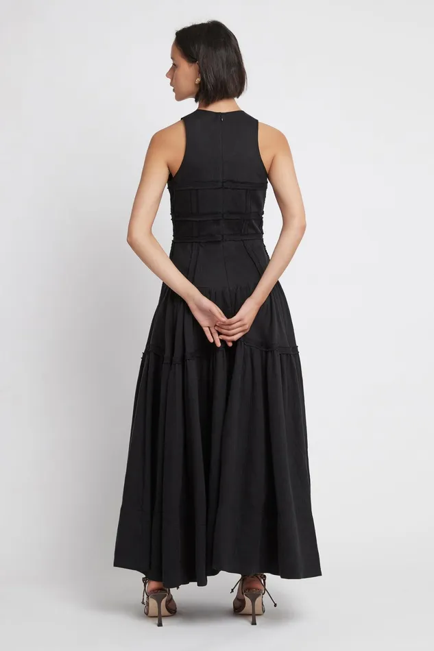 Aje Tidal Corset Midi Dress Black Women Dresses