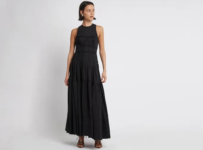 Aje Tidal Corset Midi Dress Black Women Dresses