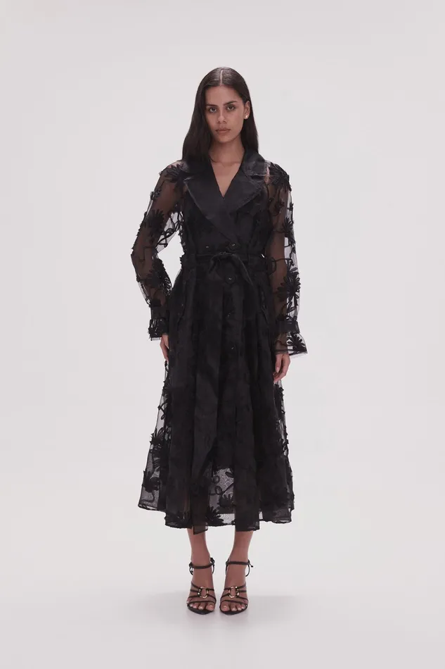 Aje Ursula Trench Coat Dress Black Women Dresses