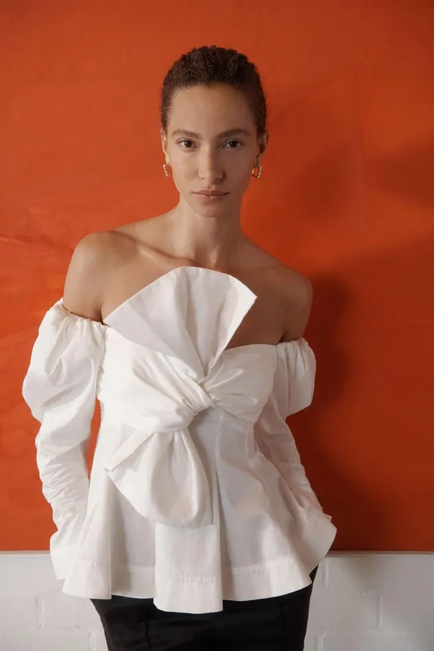 Aje Valentina Strapless Bow Top Ivory Women Tops