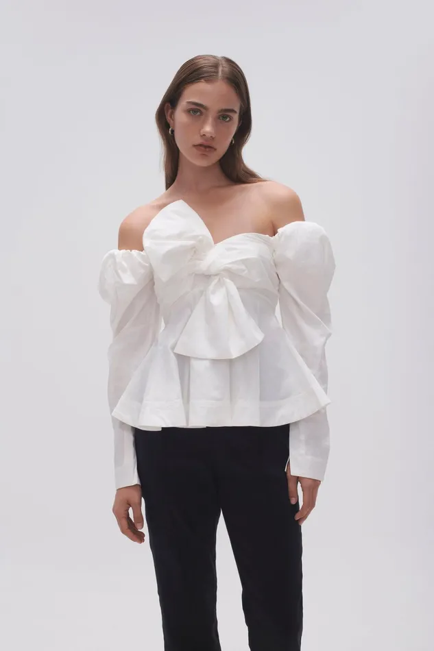 Aje Valentina Strapless Bow Top Ivory Women Tops