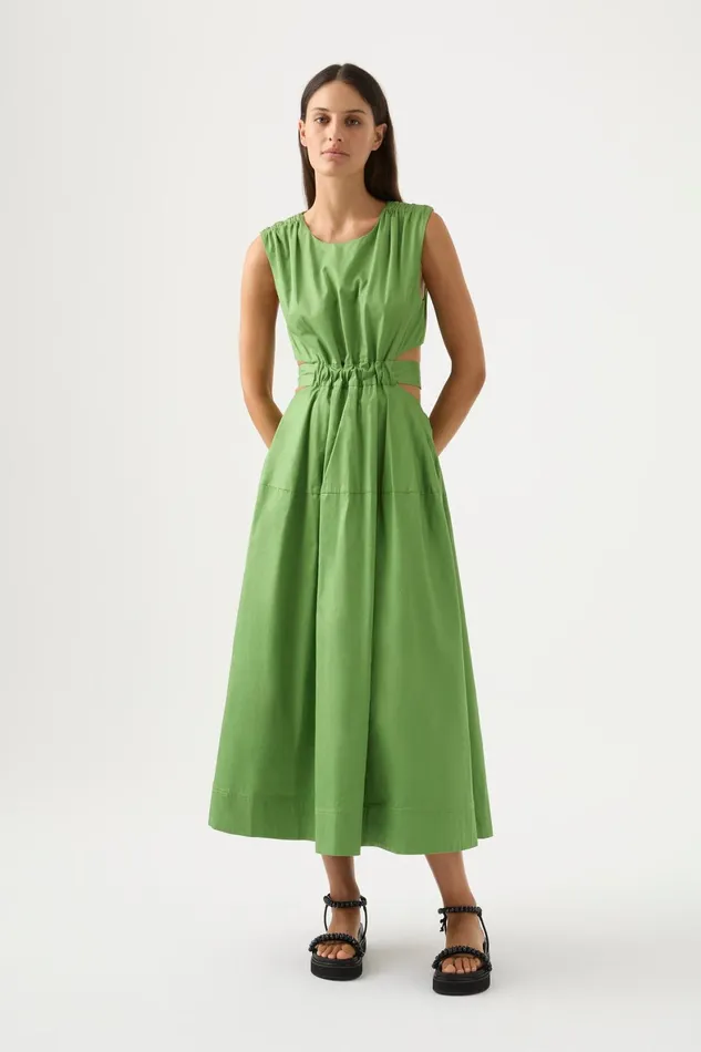 Aje Zorina Tie Midi Dress Fern Green Women Dresses