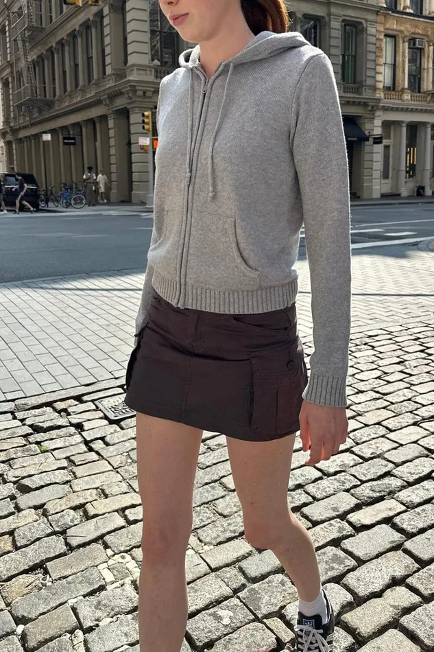 Alana ZipUp Sweater Heather Grey Women Brandy Melville Sweaters