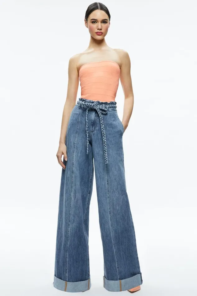 Alice Olivia Alison Full Length Tube Top Coral Women Tops
