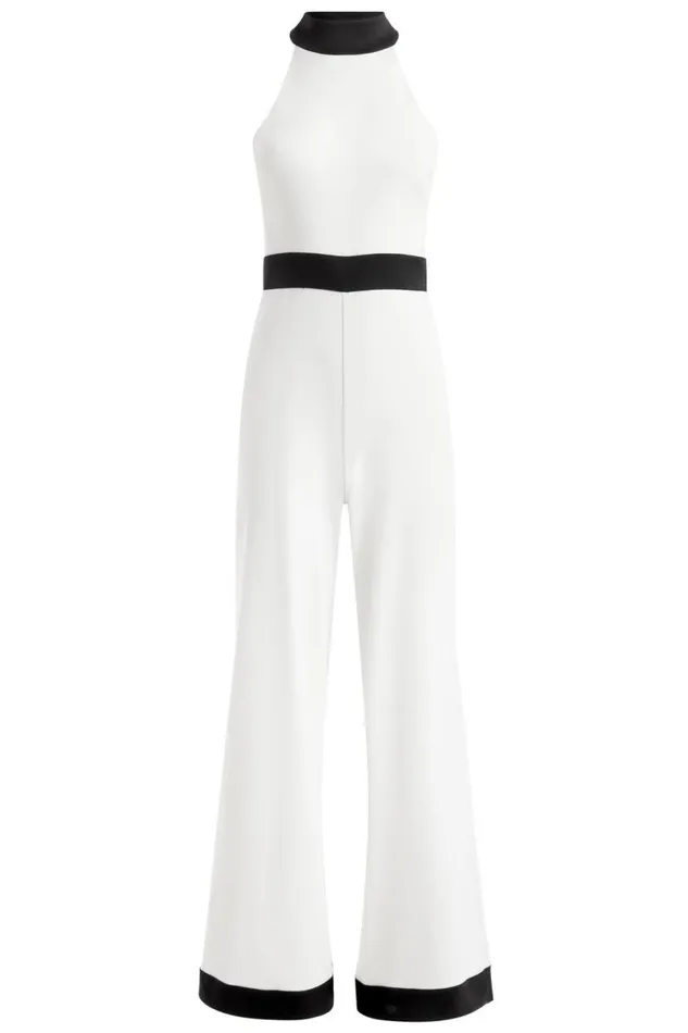 Alice Olivia Cataline High Neck Wide Leg Jumpsuit Off Whiteblack Women Jumpsuits