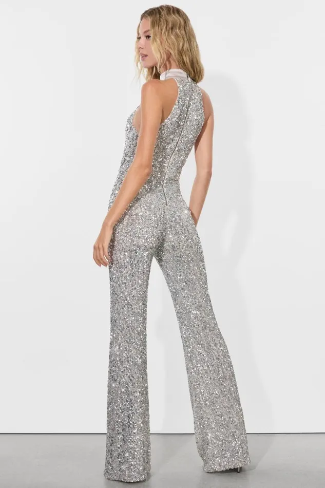 Alice Olivia Cataline Sequin Jumpsuit Silver Women Jumpsuits