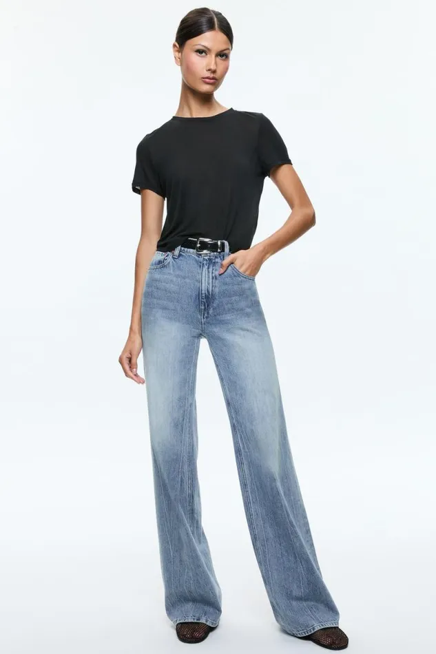 Alice Olivia Cindy Cropped Tee Black Women Tops