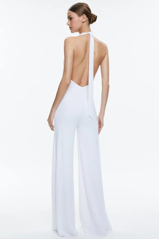 Alice Olivia Colby Cowl Neck Open Back Jumpsuit Off White Women Jumpsuits