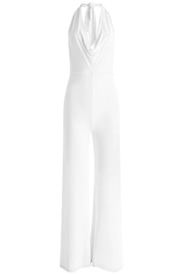 Alice Olivia Colby Cowl Neck Open Back Jumpsuit Off White Women Jumpsuits