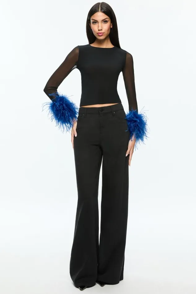 Alice Olivia Delaina Feather Top Blackroyal Women Tops
