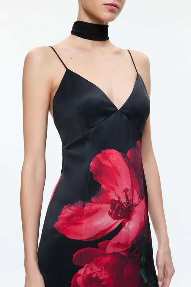 Alice Olivia Monika Maxi Dress Peony Petals Bright Ruby Women Dresses