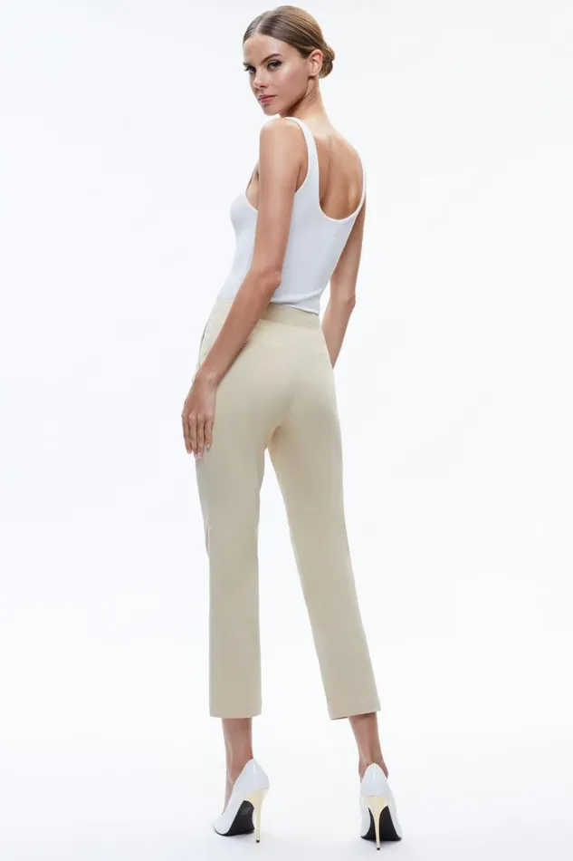 Alice Olivia Nicky Chino Waistband Slim Ankle Pant Latte Women Pants