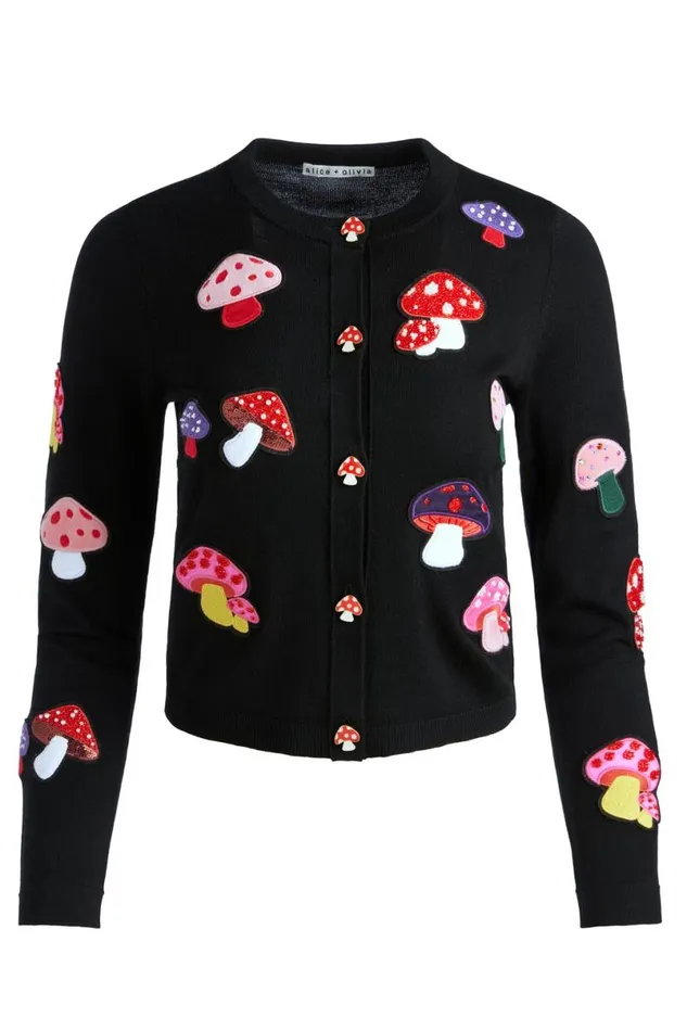 Alice Olivia Ruthy Cardigan Black Multi Women Sweaters