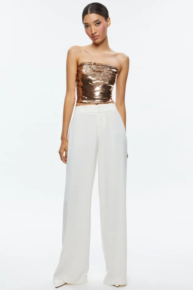 Alice Olivia Vivi Sequin Cropped Top Tanbronze Women Tops