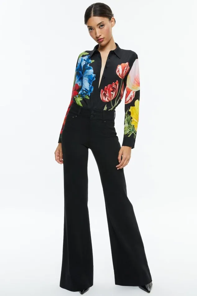 Alice Olivia Willa Placket Top Le Parisien Black Women Tops