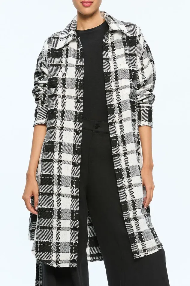 Alice Olivia Zazie Long Shacket Blackwhite Women Outerwear