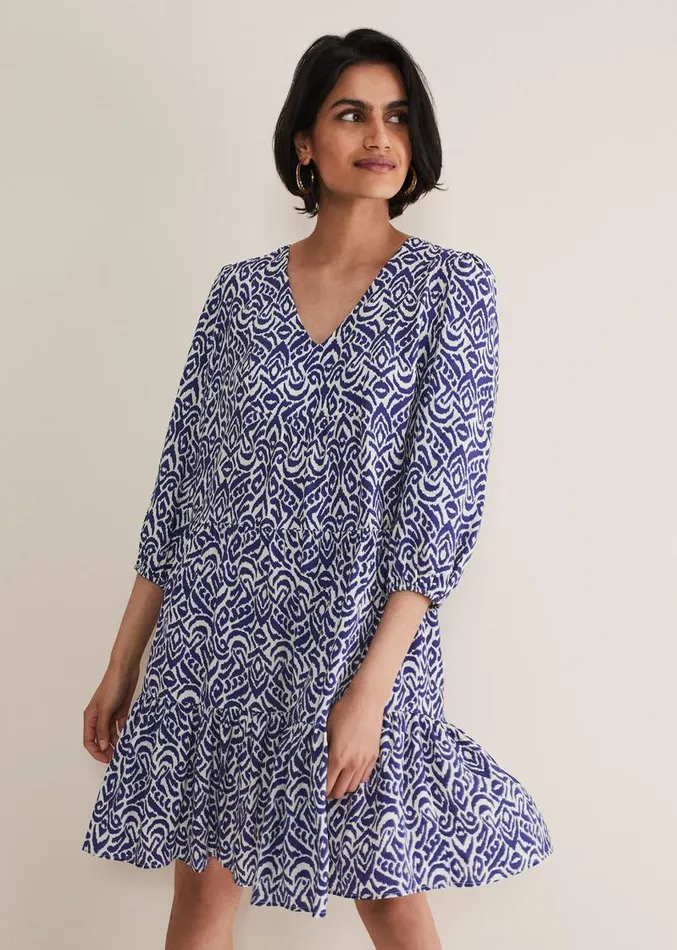 Alicia Ikat Swing Mini Dress Blueivory Women Phase Eight Dresses