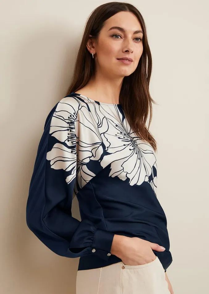 Alora Floral Woven Front Top Navy Women Phase Eight Tops and TShirts