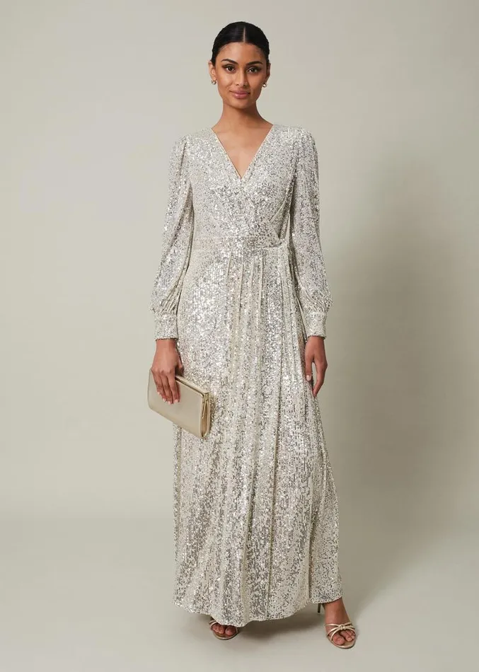 Amily Sequin Maxi Dress Silver Women Phase Eight Dresses