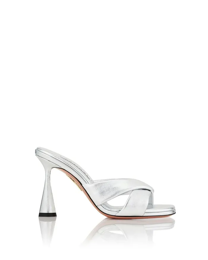 Amore Mule 95 Silver Women Aquazzura Slides and Mules Amore Mule 95 Silver Women Aquazzura Slides and Mules