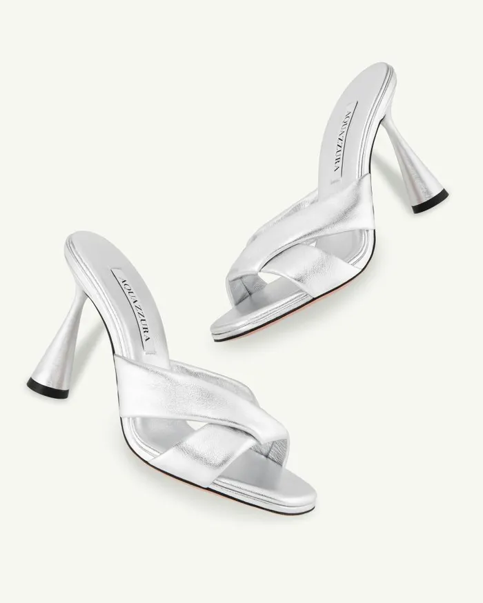 Amore Mule 95 Silver Women Aquazzura Slides and Mules Amore Mule 95 Silver Women Aquazzura Slides and Mules