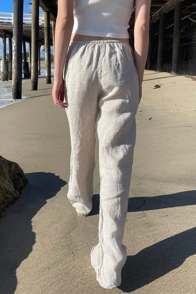 Anastasia Linen Pants White With Beige Stripes Women Brandy Melville Sweatpants and Sweatshirts
