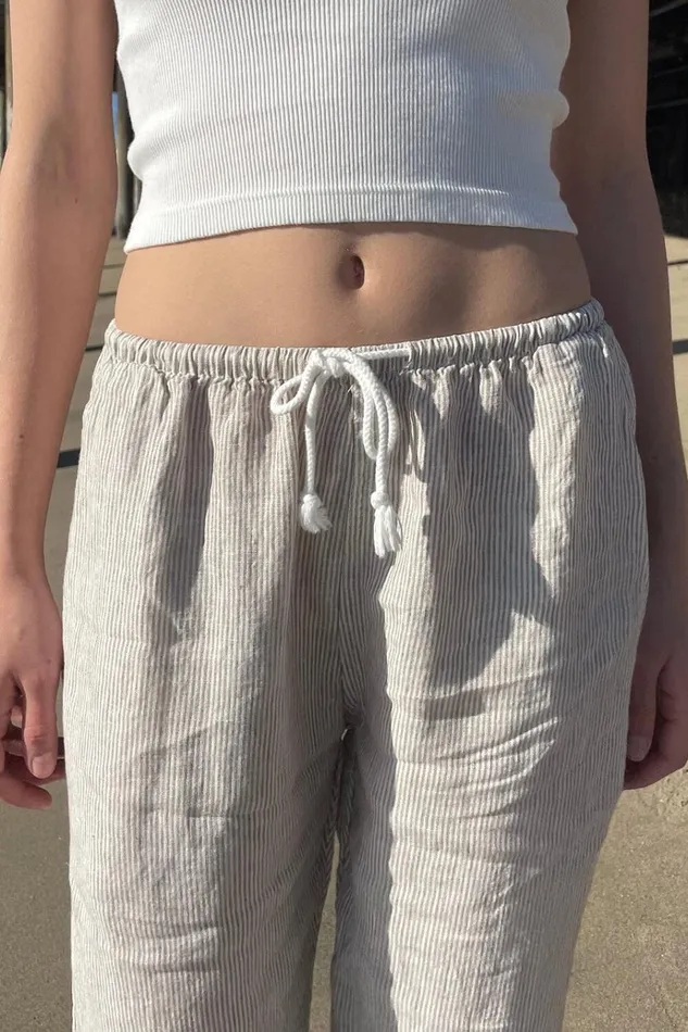 Anastasia Linen Pants White With Beige Stripes Women Brandy Melville Sweatpants and Sweatshirts