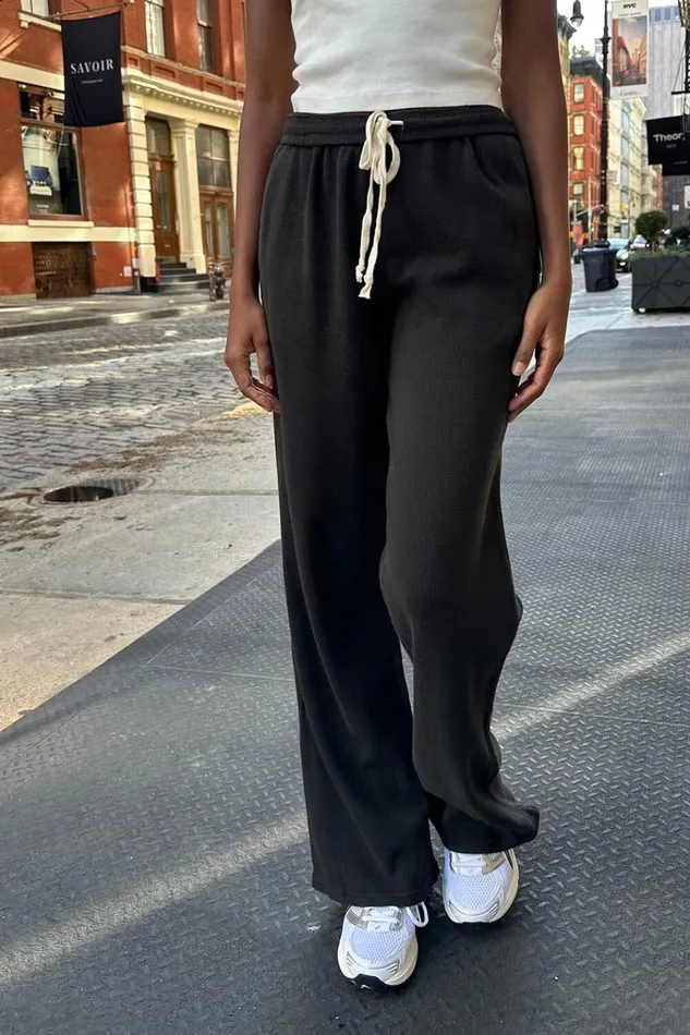 Anastasia Waffle Sweatpants Black Women Brandy Melville Sweatpants and Sweatshirts