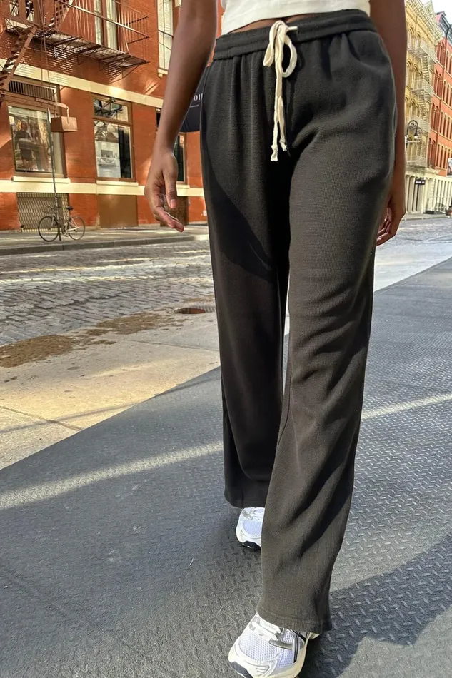 Anastasia Waffle Sweatpants Black Women Brandy Melville Sweatpants and Sweatshirts