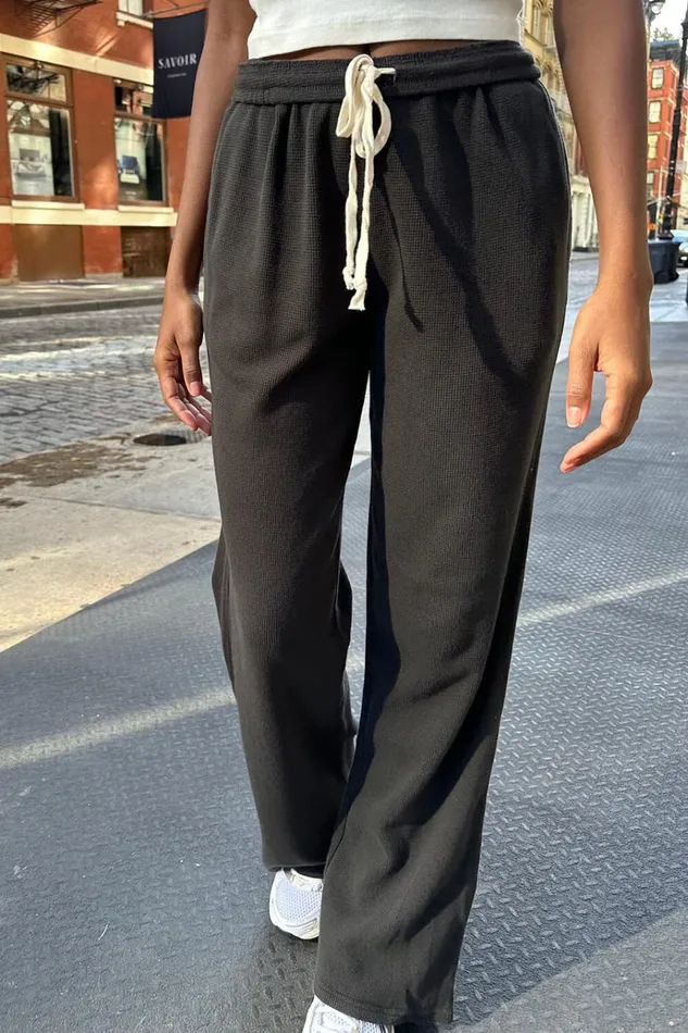 Anastasia Waffle Sweatpants Black Women Brandy Melville Sweatpants and Sweatshirts
