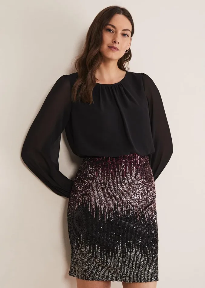 Angel Chiffon Sequin Dress Blackmulti Women Phase Eight Dresses