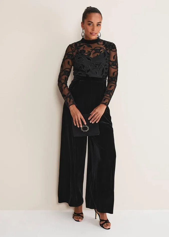 Angelica Velvet Jumpsuit Black Women Phase Eight Dresses