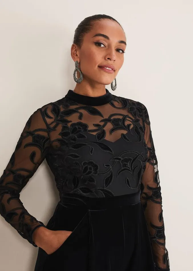 Angelica Velvet Jumpsuit Black Women Phase Eight Dresses