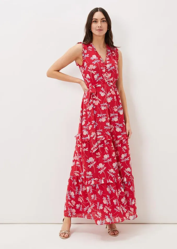 Antonella Floral Tiered Maxi Dress Lipstickpale Blue Women Phase Eight Dresses