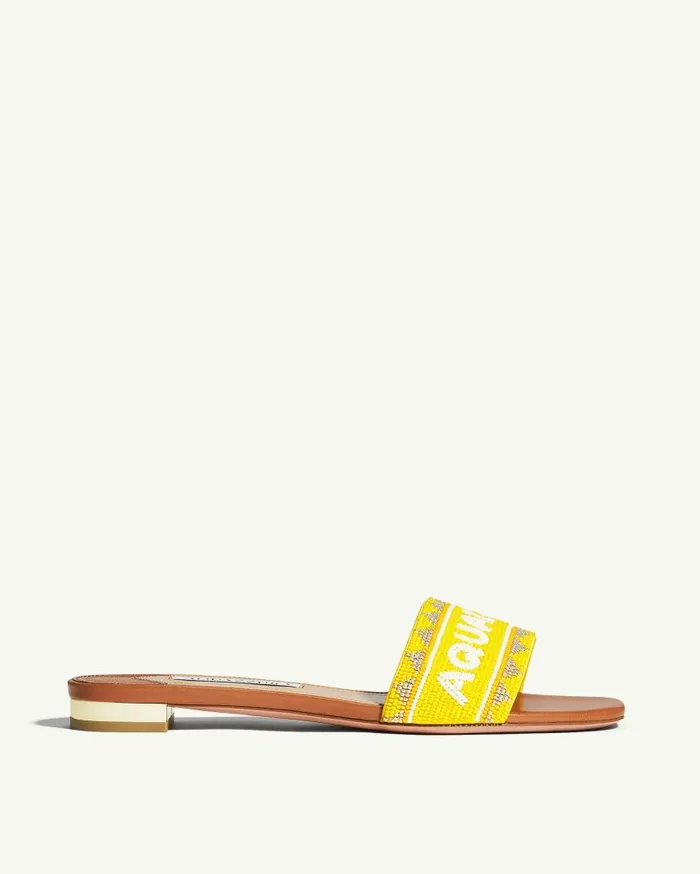 Aqz Beads Slide Brown Women Aquazzura Flats Aqz Beads Slide Brown Women Aquazzura Flats