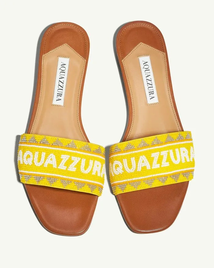 Aqz Beads Slide Brown Women Aquazzura Flats Aqz Beads Slide Brown Women Aquazzura Flats