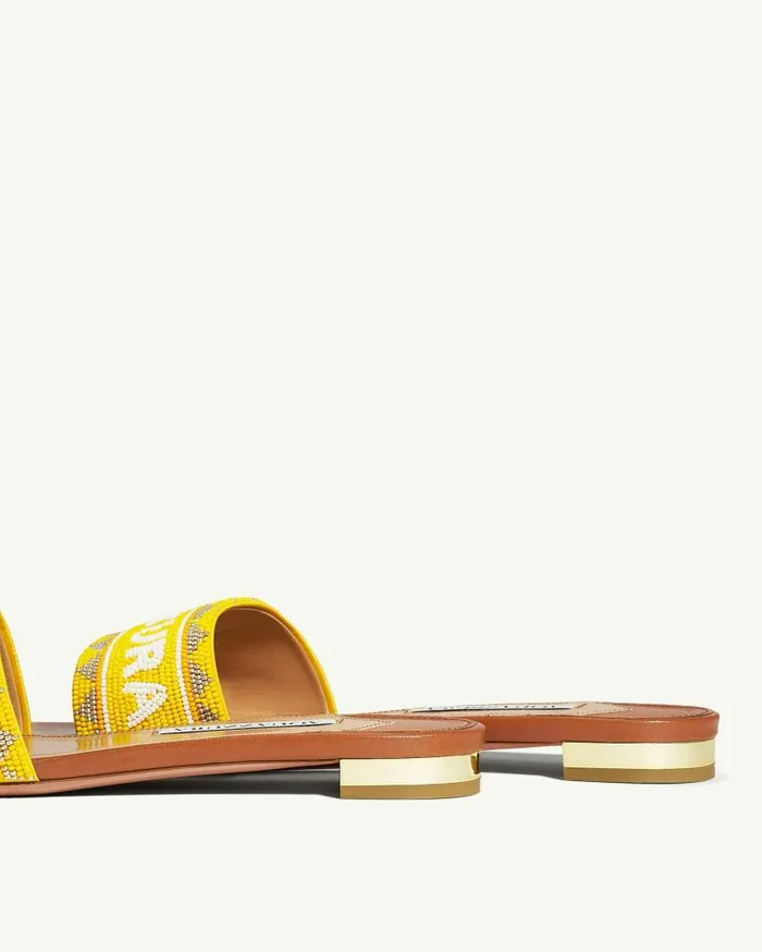Aqz Beads Slide Brown Women Aquazzura Flats Aqz Beads Slide Brown Women Aquazzura Flats