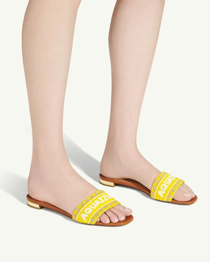 Aqz Beads Slide Brown Women Aquazzura Flats Aqz Beads Slide Brown Women Aquazzura Flats