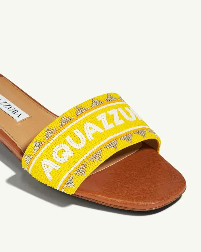 Aqz Beads Slide Brown Women Aquazzura Flats Aqz Beads Slide Brown Women Aquazzura Flats