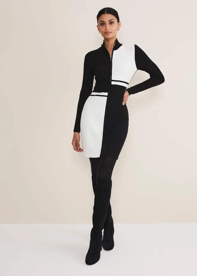 Arden Zip Detail Colourblock Knit Tunic Blackivory Women Phase Eight Dresses Arden Zip Detail Colourblock Knit Tunic Blackivory Women Phase Eight Dresses