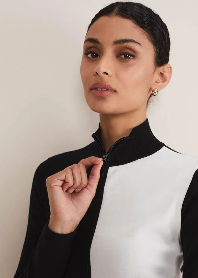 Arden Zip Detail Colourblock Knit Tunic Blackivory Women Phase Eight Dresses Arden Zip Detail Colourblock Knit Tunic Blackivory Women Phase Eight Dresses