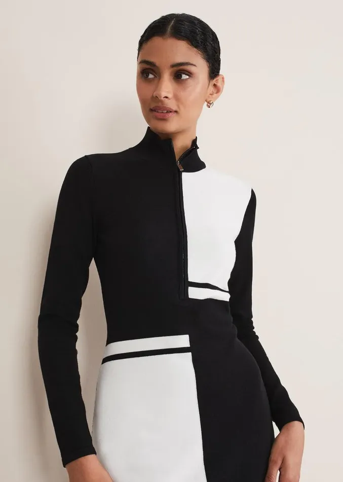 Arden Zip Detail Colourblock Knit Tunic Blackivory Women Phase Eight Dresses Arden Zip Detail Colourblock Knit Tunic Blackivory Women Phase Eight Dresses