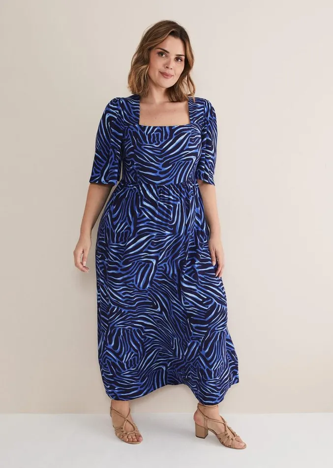 Ayesha Zebra Print Midi Dress Blue Women Phase Eight Dresses