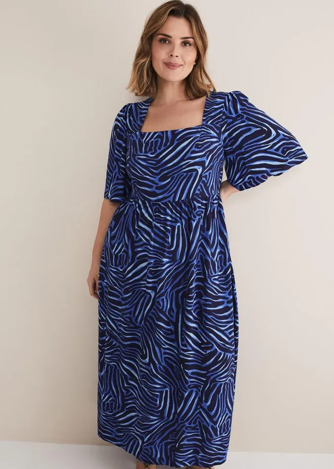 Ayesha Zebra Print Midi Dress Blue Women Phase Eight Dresses