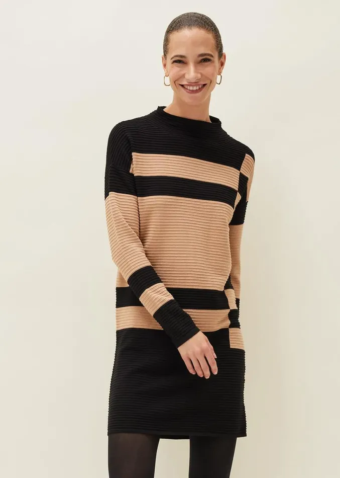 Azera Colourblock Textured Knit Dress Camelblack Women Phase Eight Dresses