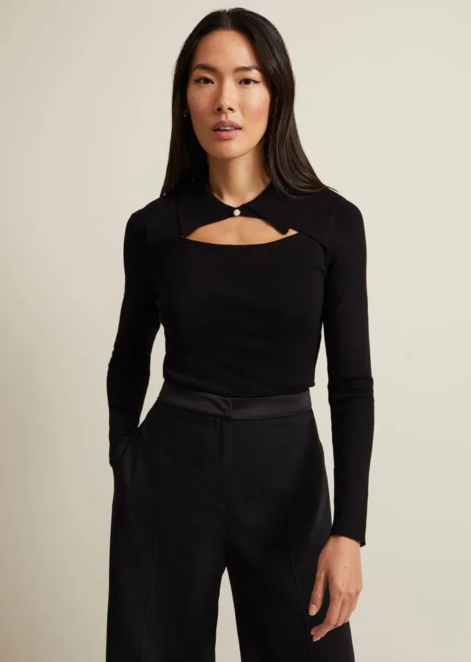 Becki Cut Out Collar Jumper Black Women Phase Eight Knitwear
