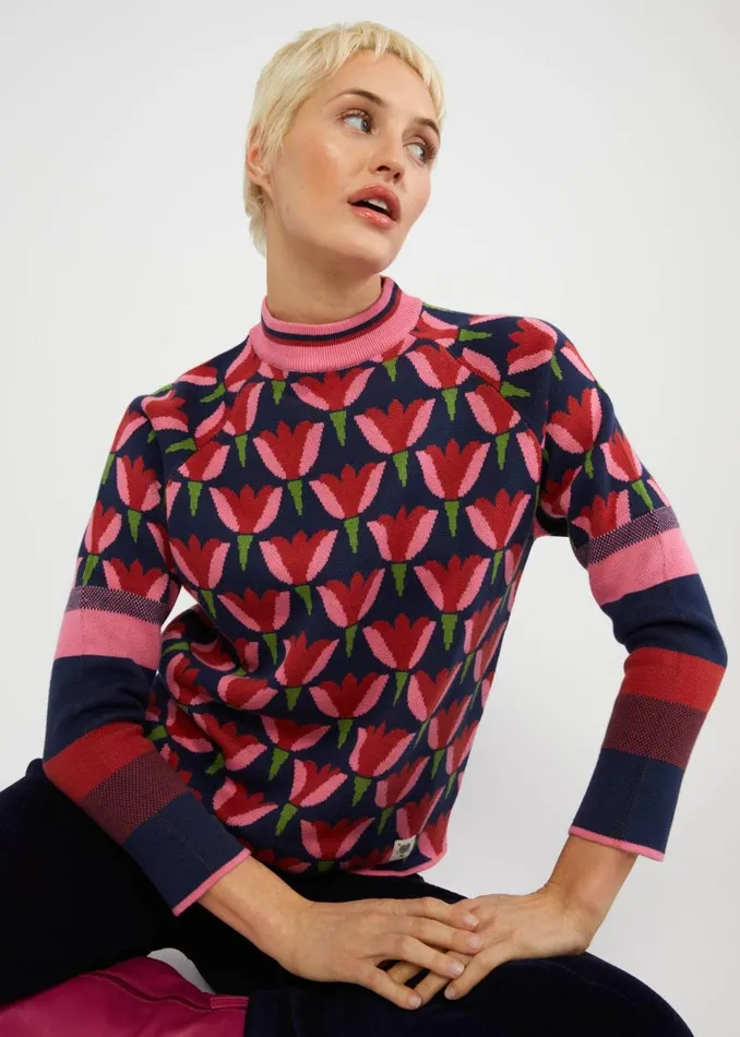 Blutsgeschwister Knitted Jumper Cold Day Warm Heart Blue Women Knitted Jumpers
