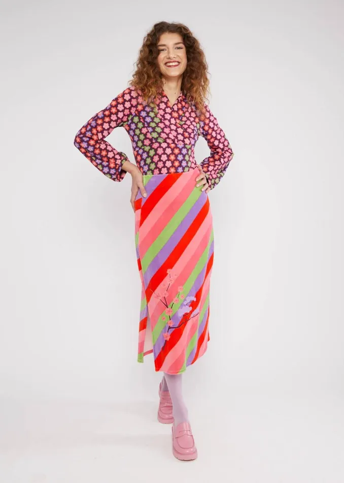 Blutsgeschwister Midi Skirt Velvet Blossom Breeze Pink Women Skirts